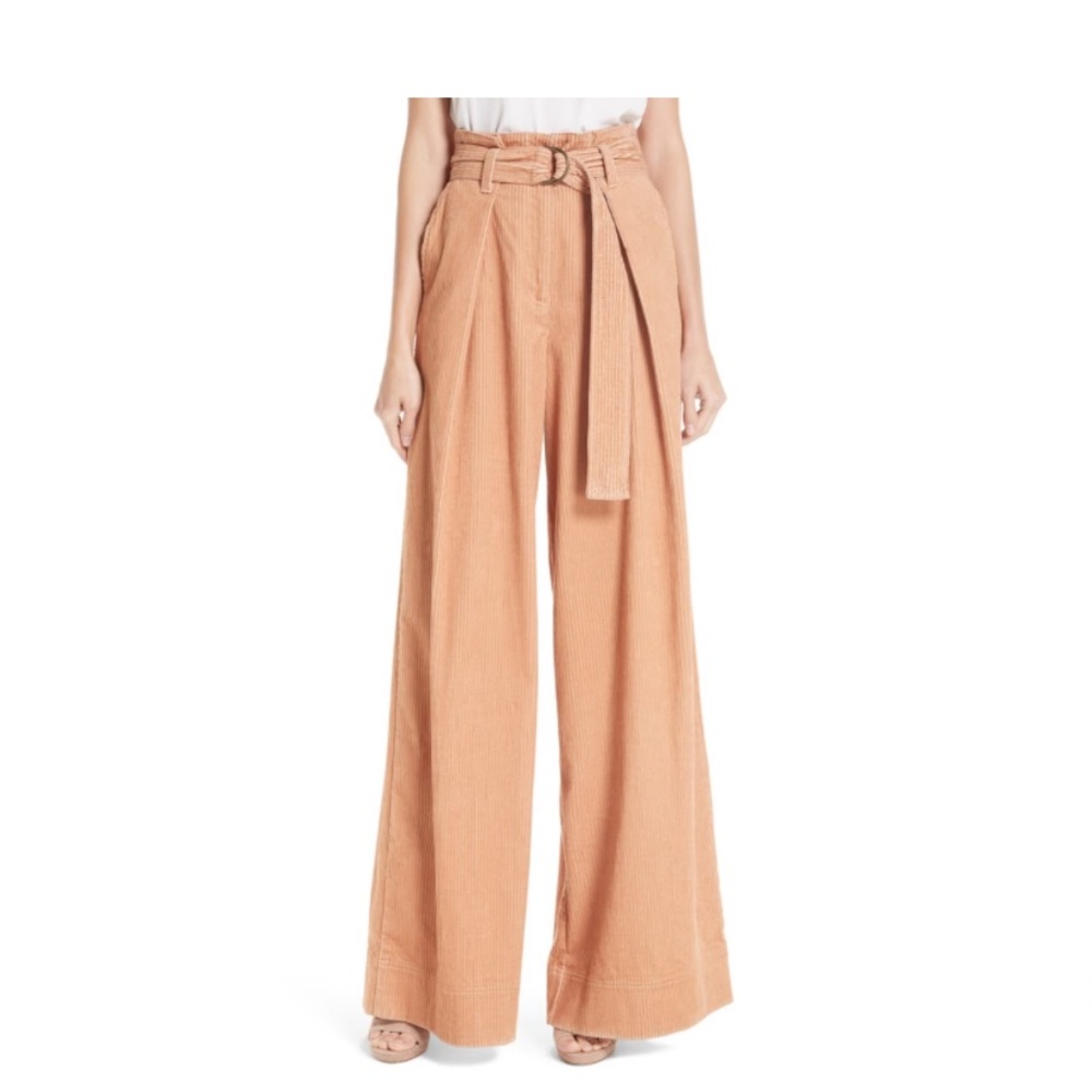 Corduroy belted wise leg pant
